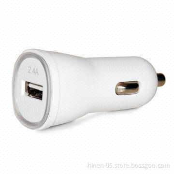 Car charger with 5V/2.4A output, shell is made of fireproof material